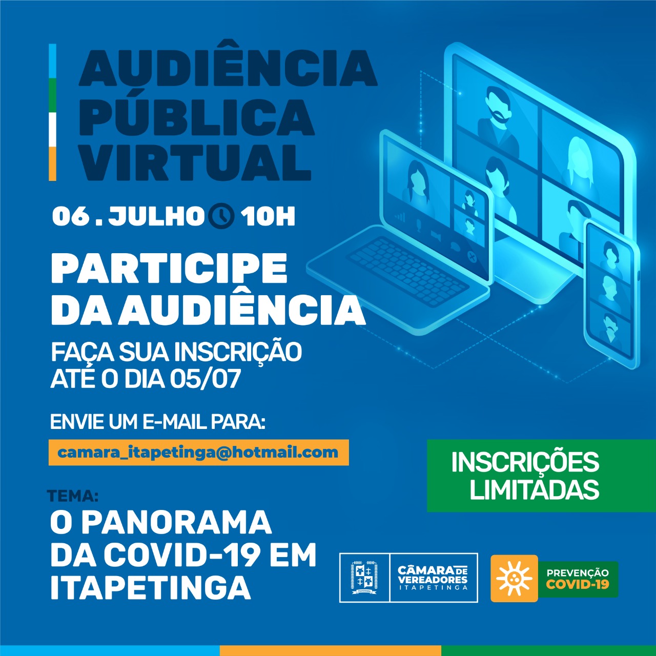 Itapetinga: Câmara prorroga inscrições para participação da população em audiência pública virtual