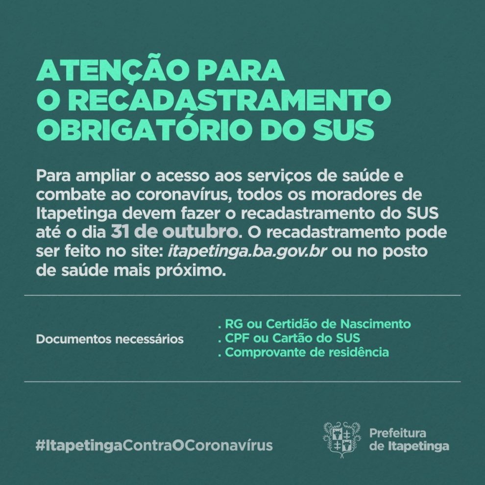 Itapetinga: Recadastramento obrigatório do SUS pode ser realizado online