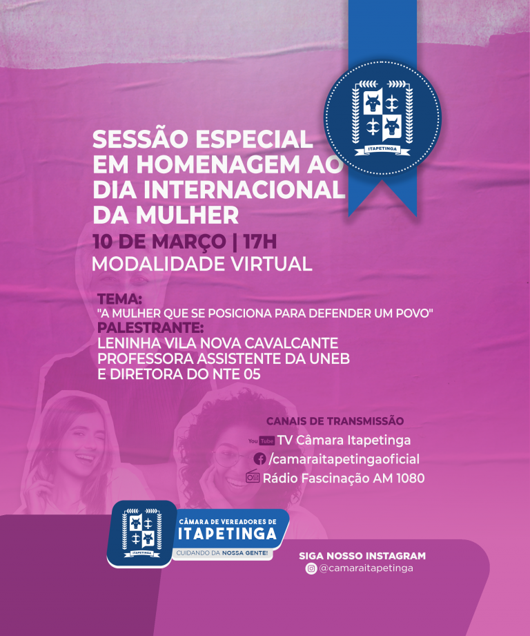 Itapetinga: Câmara vai realizar sessão especial em homenagem às mulheres nesta quarta-feira (10)