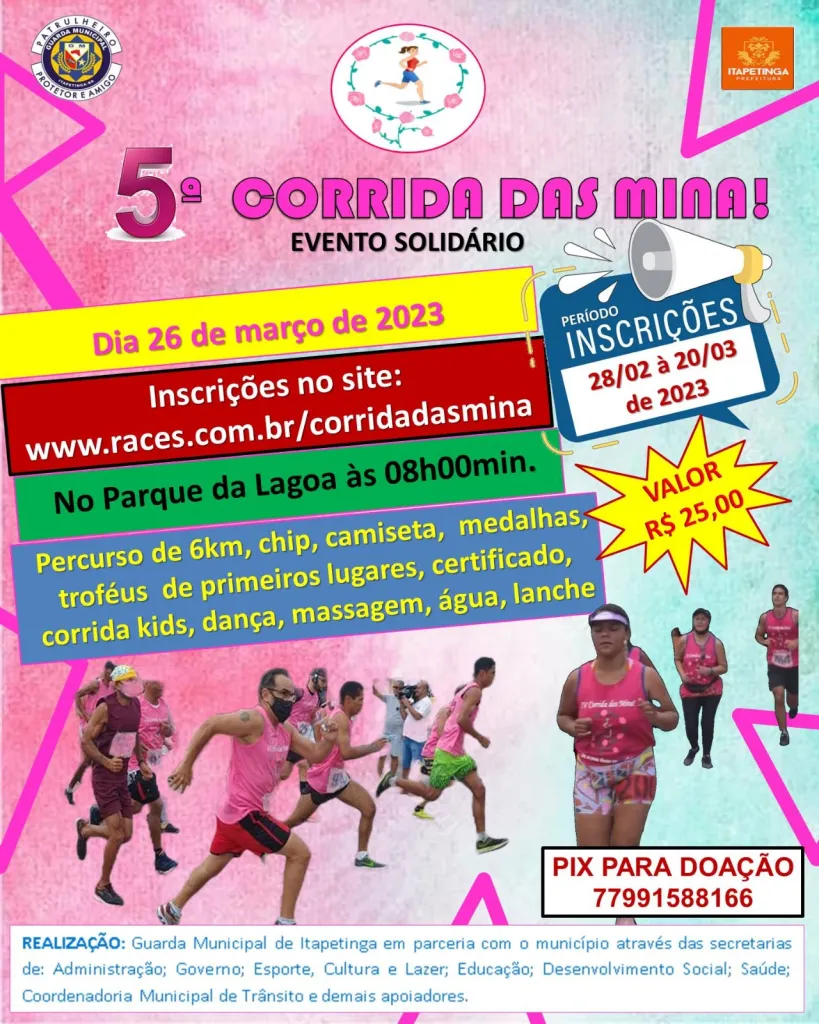 Próximo Domingo 26/03 “Corrida das Minas”-Evento Solidário em Itapetinga