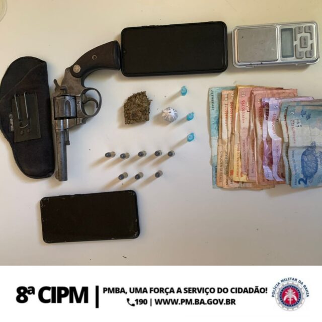 PETO da 8ªCIPM Apreende  Revólver, munições e Droga na Cidade de Macarani