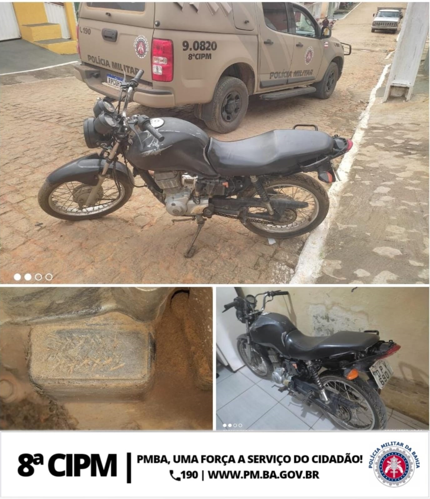 Guarnição da 8ª CIPM Recupera Motocicleta Com a Numeração Suprimida