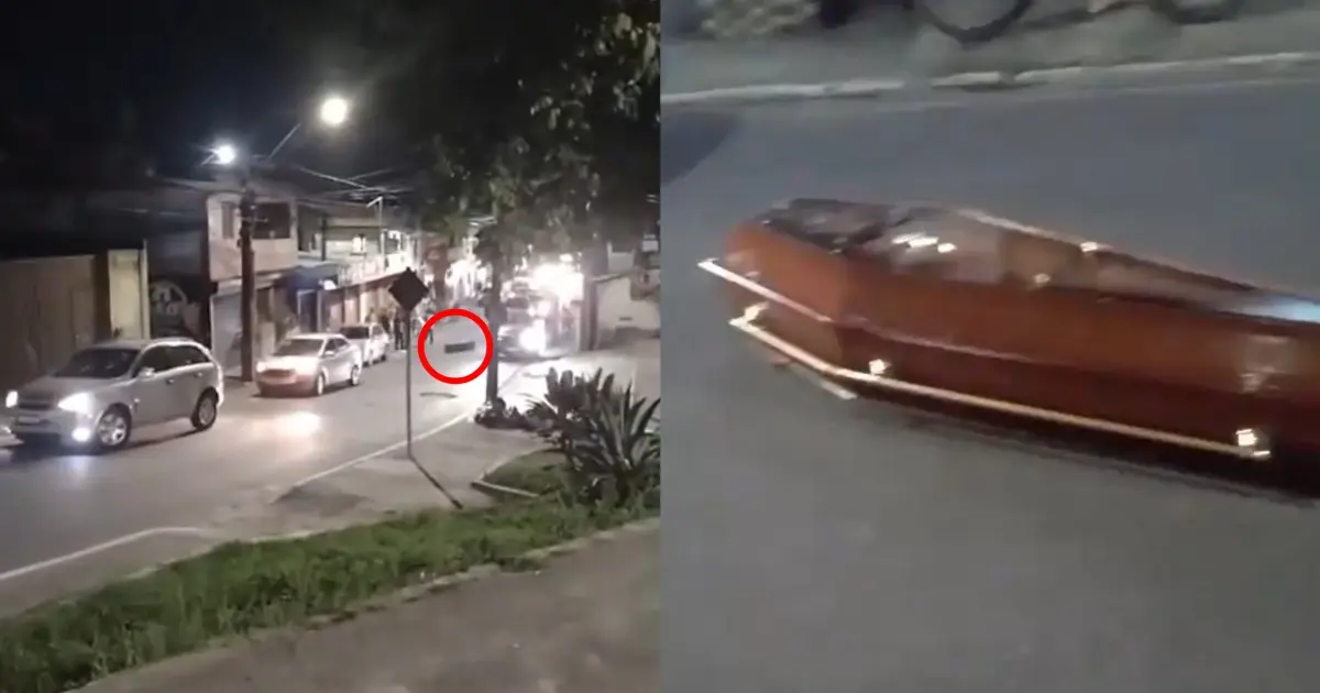 Caixão cai de carro de funerária em Camaçari; veja vídeo