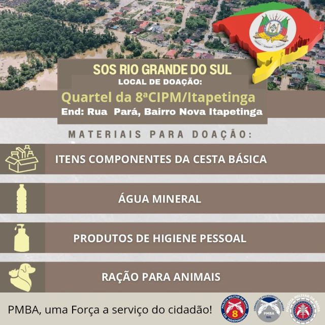 8ªCIPM Está Recebendo Doações Para Serem Enviadas Ao Rio Grande do Sul