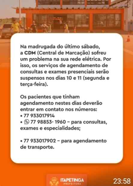 Itapetinga: Nota de Esclarecimento do CDM/Central de Regulação